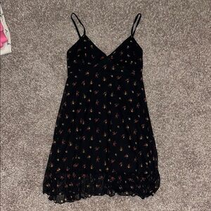 Floral Black Spaghetti Strap Dress